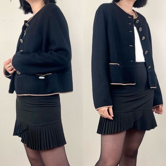 Vintage Geisswein Black Wool Boho Cropped Cardigan - Picture 3 of 8